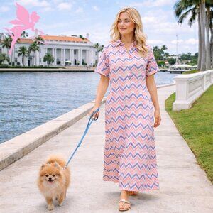 FITZROY & WILLA Chevron Block Printed Maxi Shirtdress